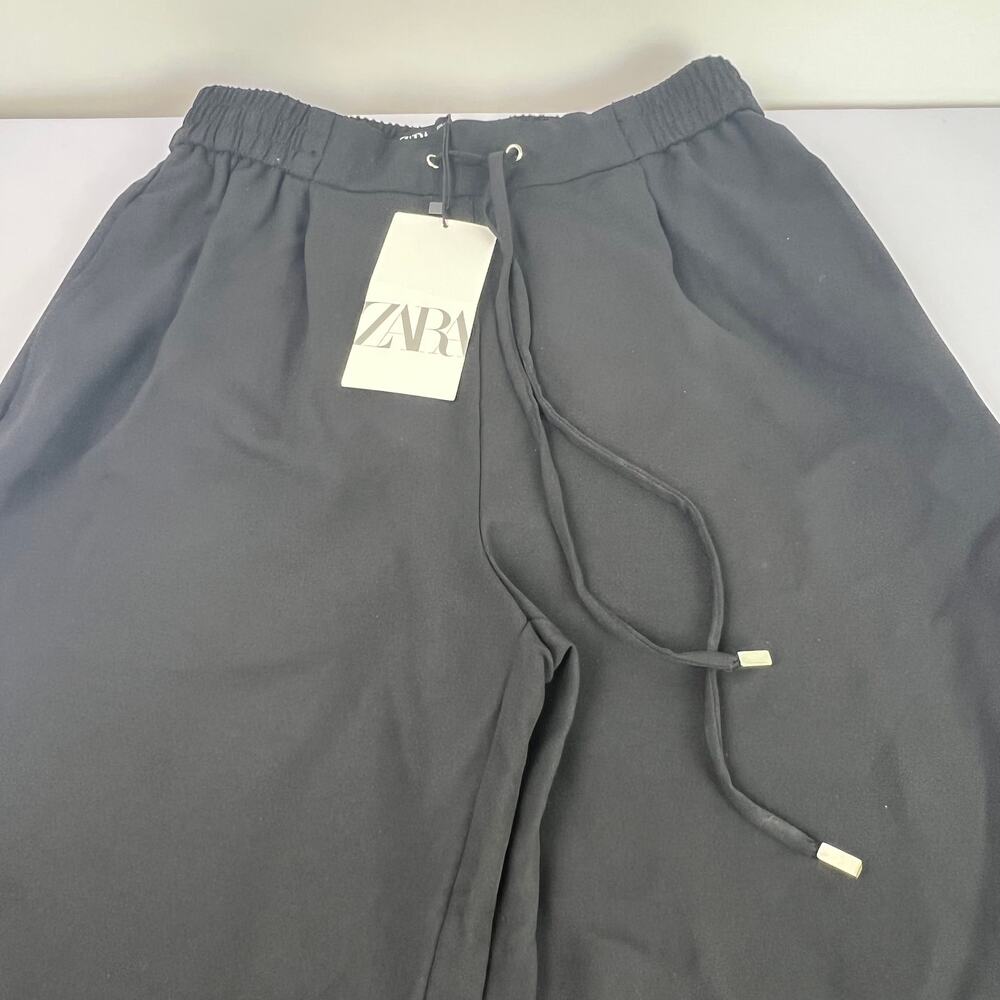 Zara Women's Size XS Black Drawstring Polyester Straight Leg Lightweight Pants